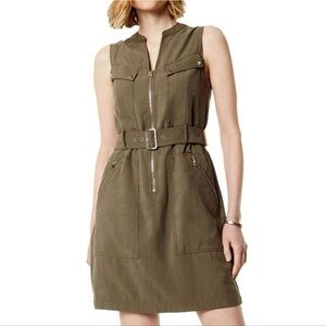 Karen Millen Khaki Olive Utility Midi Dress Belted